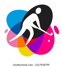 Ice hockey sport graphic with colorful design elements.