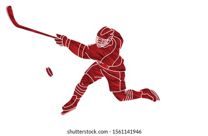 Ice Hockey, sport player cartoon action graphic vector.