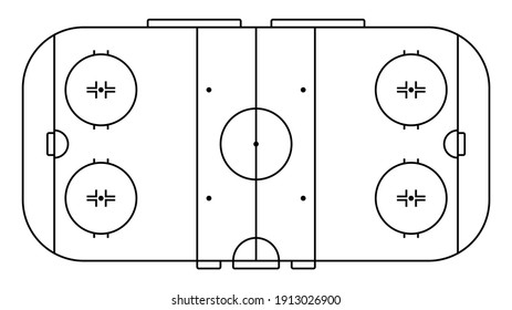 las líneas de marcado de la cancha de hockey sobre hielo. Vista superior del campo de juego de hockey de esquema. Zona deportiva para actividades recreativas. Vector