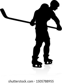 An ice hockey sports player silhouette illustration
