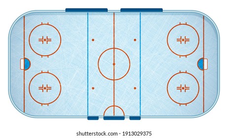 ice hockey sports rink markings lines top view with scratches on ice. Outline hockey playground. Sports ground for active recreation. Vector