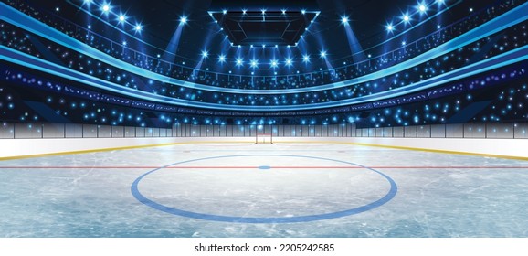 Ice Hockey Stadium with Spotlights. Vector Illustration. Ice Hockey Arena Background Concept Vector. Vector illustration Empty Hockey Stadium in the Winter. - Shutterstock ID 2205242585