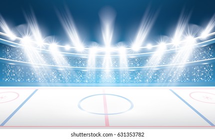 Ice Hockey Stadium with Spotlights. Vector Illustration.