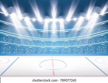 Ice Hockey Stadium with Spotlights. Vector Illustration.