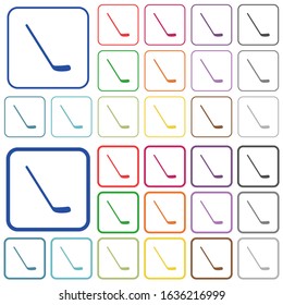 Ice hockey stick color flat icons in rounded square frames. Thin and thick versions included.