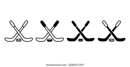 ice hockey stick crossed with puck icon symbol vector design black white color simple illustration set isolated