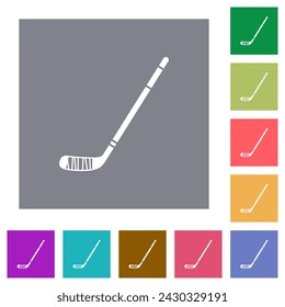 Ice hockey stick flat icons on simple color square backgrounds