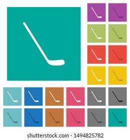 Ice hockey stick multi colored flat icons on plain square backgrounds. Included white and darker icon variations for hover or active effects.