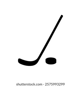 Ice hockey stick and puck silhouette icon vector illustration design on white background.