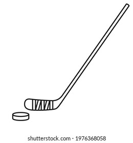 Ice hockey stick and hockey puck in vector icon