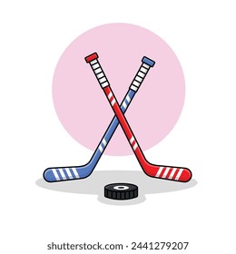 Ilustración vectorial de palo de hockey sobre hielo y hockey. Diseño de concepto de hockey deportivo