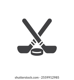 Ice hockey stick and puck vector icon. filled flat sign for mobile concept and web design. Crossed hockey stick and puck glyph icon. Symbol, logo illustration. Vector graphics