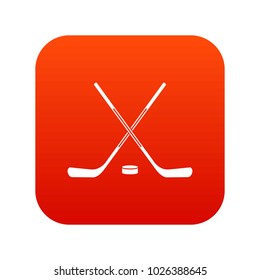 Ice hockey sticks icon digital red for any design isolated on white vector illustration