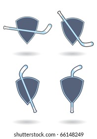 Ice hockey sticks on shields. Vector illustration.