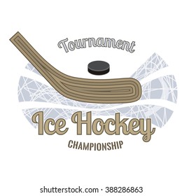 Ice Hockey sticks in wooden retro design. Hockey tournament symbol.