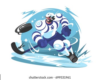 Ice hockey team player with stick and puck. Vector illustration