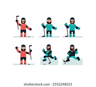 Eishockey-Team Spieler Vektor Pack. Paket von Cartoon-Stil Bild, spielerische ClipArt, Erwachsenen-Athleten-Illustration