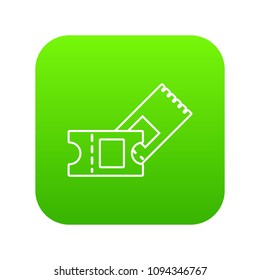 Ice hockey ticket icon green vector isolated on white background