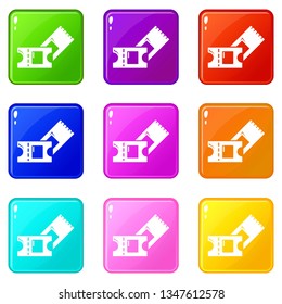 Ice hockey ticket icons set 9 color collection isolated on white for any design