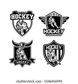 ice hockey tournament badge vector set black and white