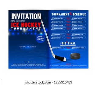 Ice hockey tournament invitation template with schedule and sample text in separate layer - vector illustration