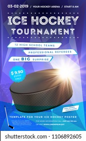 Ice hockey tournament poster template with sample text in separate layer- vector illustration