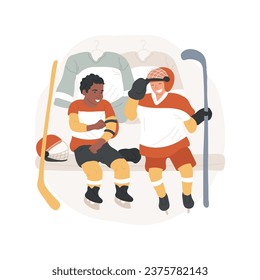 Ice Hockey training isolated cartoon vector illustration. Teenage ice hockey players talking in changing room after training, team sport spirit, young peoeple communication vector cartoon.