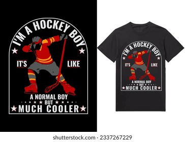 Vector de diseño de camisetas de hockey sobre hielo Gráfico. Soy un chico de hockey Es como un chico normal pero mucho más genial, diseño de camisas, vector de diseño de camisetas, de moda, Dabbing, ropa, hockey sobre hielo, retro, juego, video 