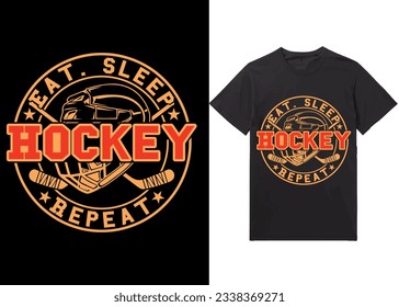 Ice hockey T-shirt design vector Graphic .Eat Sleep Hockey Repeat, Shirt design, T-shirt Design vector, Trendy, Dabbing, apparel, Ice hockey, retro, Game, Video 
