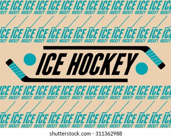 Ice Hockey typographical vintage style poster with labels. Retro vector illustration.