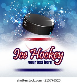 Ice Hockey Vector Background With Shiny Effect And Hockey Puck /design With Place For Your Content Or Creative Editing, Can Be Used As Pc Desktop, Print Or Poster