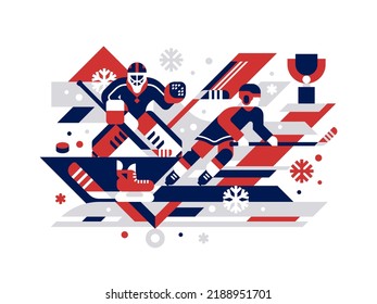 Ice hockey vector illustration flat geometric style.