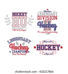 Ice Hockey Vector Logotype, Emblem or T-Shirt And Apparel Design Templates Collection