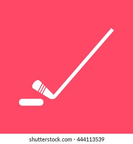 Ice Hockey white icon on magenta color background.. Eps-10.