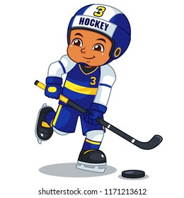 Ice Hokey Player Boy Ready To Shoot.