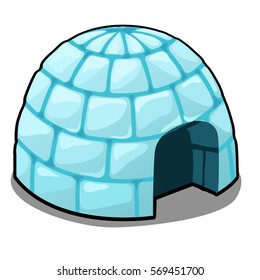 Ice house igloo isolated on white background. Housing of inuits. Cartoon vector illustration close-up.