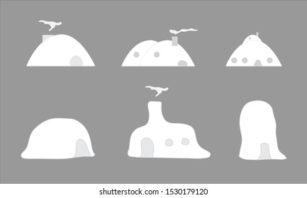 Ice house igloo set, vector simple design. House from ice blocks design for template or logo. Winter dwelling of Eskimos, minimal icon isolated on white background. Igloo realistic sign in flat style
