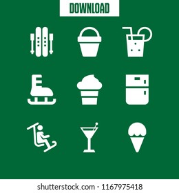 ice icon. 9 ice vector set. ice cream, cocktail cup, soda and ski icons for web and design about ice theme