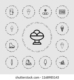 Ice icon. collection of 13 ice outline icons such as clean fridge, snowflake, skiing, sport score. editable ice icons for web and mobile.