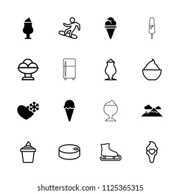 Ice icon. collection of 16 ice filled and outline icons such as milkshake, snowboard, hockey puck, mountain, heart frozen. editable ice icons for web and mobile.