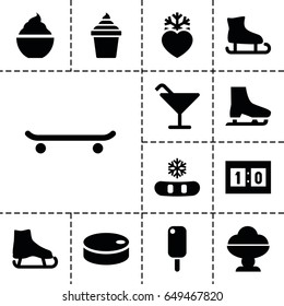 Ice icon. set of 13 filled iceicons such as cocktail, ice cream in can, milkshake, heart frozen, sport score, hockey puck, snowflake