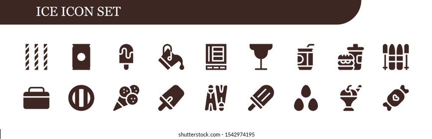 ice icon set. 18 filled ice icons.  Simple modern icons about  - Candy, Soda, Popsicle, Bucket, Refrigerator, Cocktail, Fast food, Ski, Fridge, Ice cream, Flippers, Candies