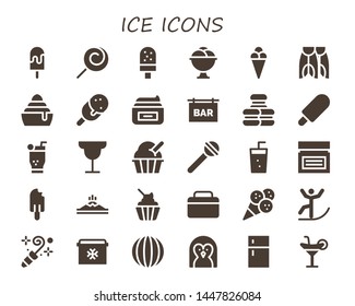 ice icon set. 30 filled ice icons.  Simple modern icons about  - Ice cream, Lollipop, Flippers, Frozen, Cream, Bar, Macaron, Mojito, Cocktail, Soda, Popsicle, Mountain, Fridge