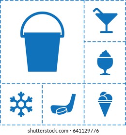 Ice icon. set of 6 ice filled icons such as cocktail, ice cream, milkshake, bucket, snowflake