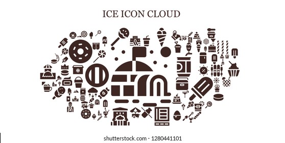  ice icon set. 93 filled ice icons. Simple modern icons about  - Igloo, Sand castle, Blower, Lollipop, Soda, Ice cream, Dairy, Refrigerator, Food cart, Bar, Puck, Sweet, Doughnut