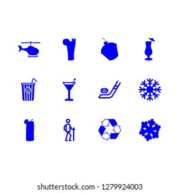 ice icon set about hockey, trekker, soft drink and sweet cerry vector set