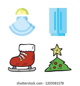 ice icon set. vector set about oyster, ice skate, fridge and christmas tree icons set.