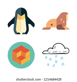 ice icon set. vector set about snowing, walrus, penguin and cube icons set.