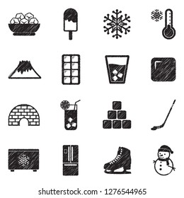 Ice Icons. Black Scribble Design. Vector Illustration.
