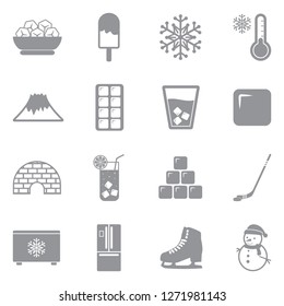 Ice Icons. Gray Flat Design. Vector Illustration.